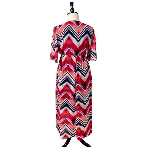Enfocus Women's Studio V-neck Maxi Dress Red Blue Chevron Stripes Size 14W Plus - Picture 4 of 10